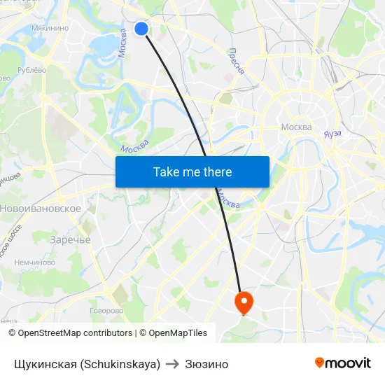 Щукинская (Schukinskaya) to Зюзино map