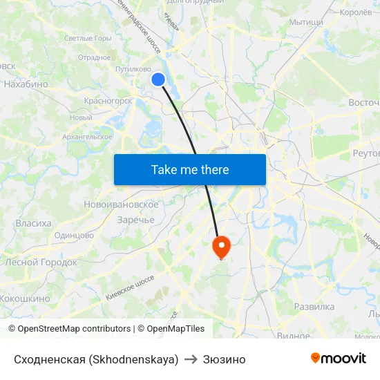 Сходненская (Skhodnenskaya) to Зюзино map