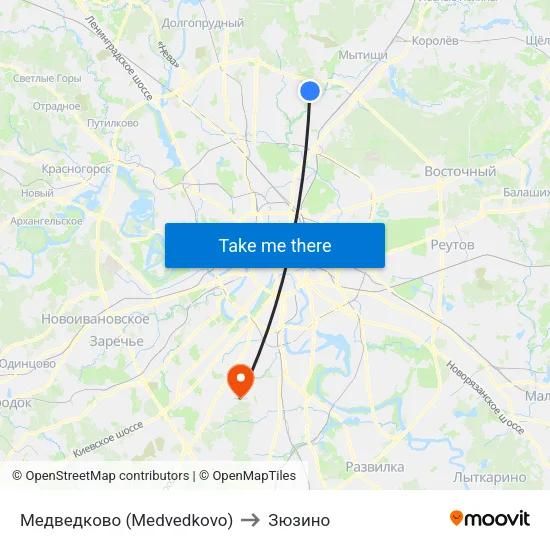 Медведково (Medvedkovo) to Зюзино map