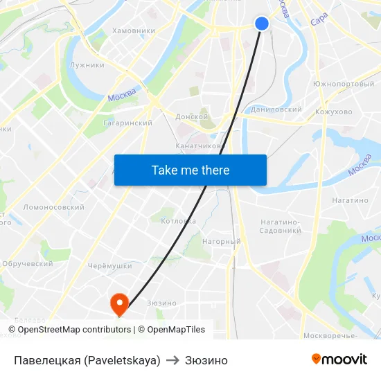 Павелецкая (Paveletskaya) to Зюзино map