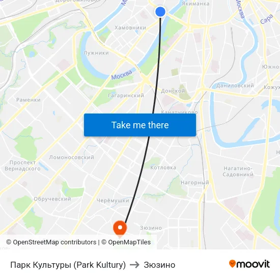 Парк Культуры (Park Kultury) to Зюзино map