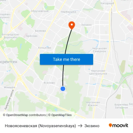 Новоясеневская (Novoyasenevskaya) to Зюзино map