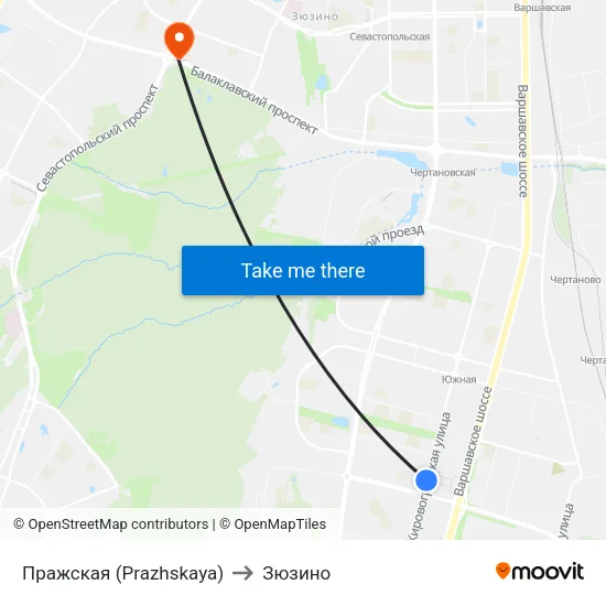 Пражская (Prazhskaya) to Зюзино map