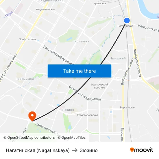 Нагатинская (Nagatinskaya) to Зюзино map