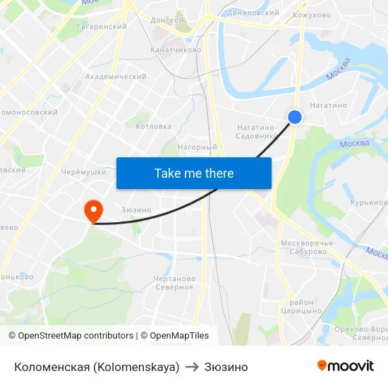 Коломенская (Kolomenskaya) to Зюзино map