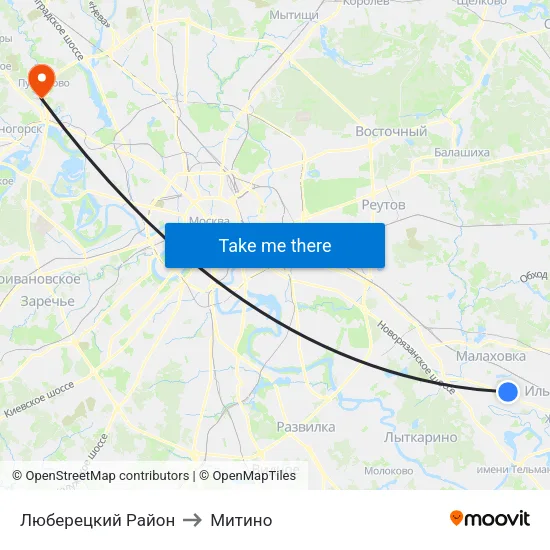 Люберецкий Район to Митино map