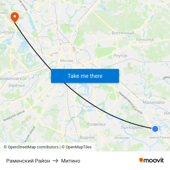 Раменский Район to Митино map