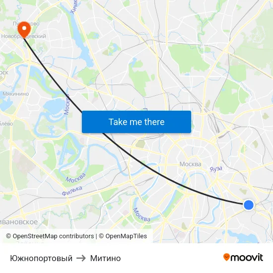 Южнопортовый to Митино map