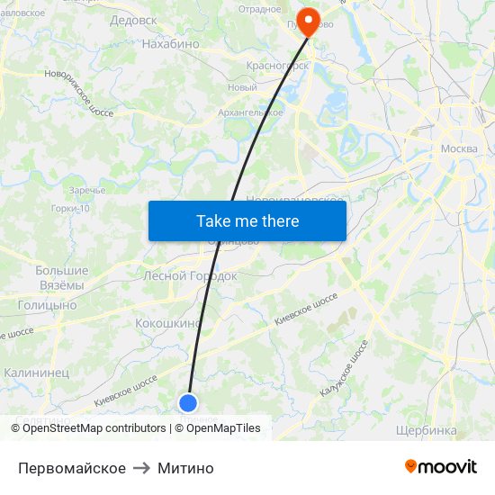 Первомайское to Митино map