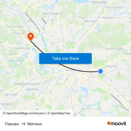 Перово to Митино map
