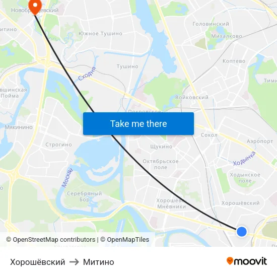 Хорошёвский to Митино map