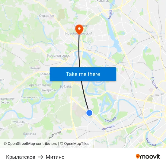 Крылатское to Митино map
