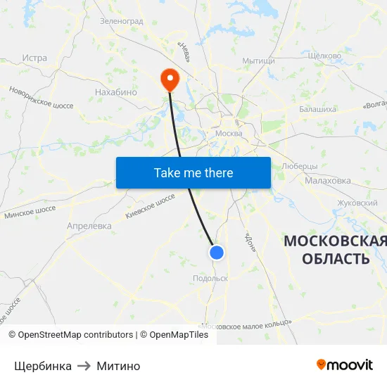 Щербинка to Митино map