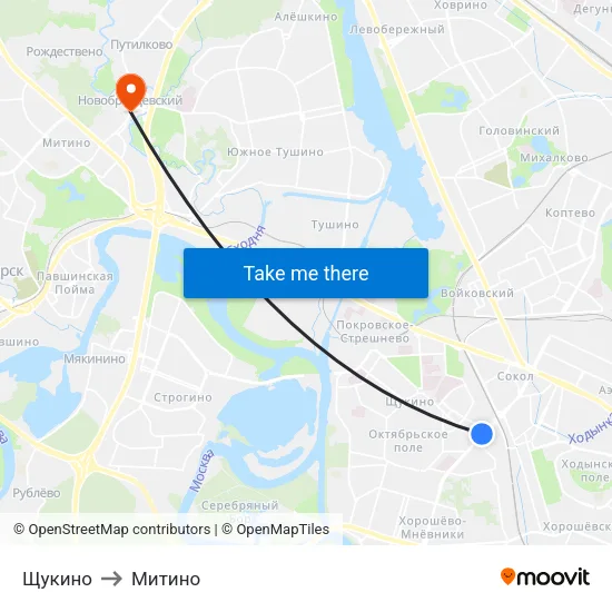 Щукино to Митино map