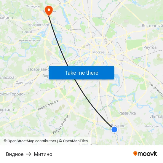 Видное to Митино map