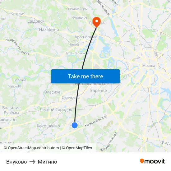 Внуково to Митино map
