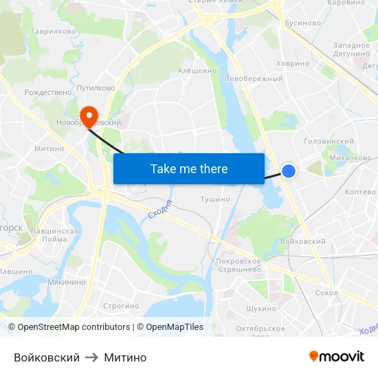 Войковский to Митино map