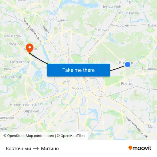 Восточный to Митино map