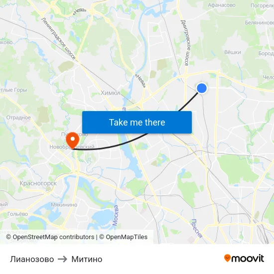 Лианозово to Митино map