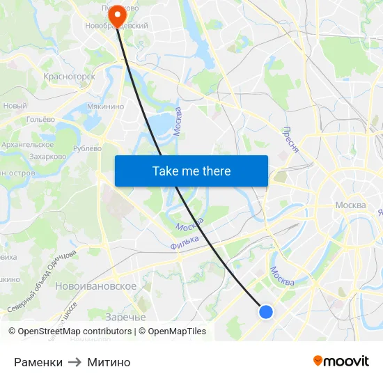 Раменки to Митино map