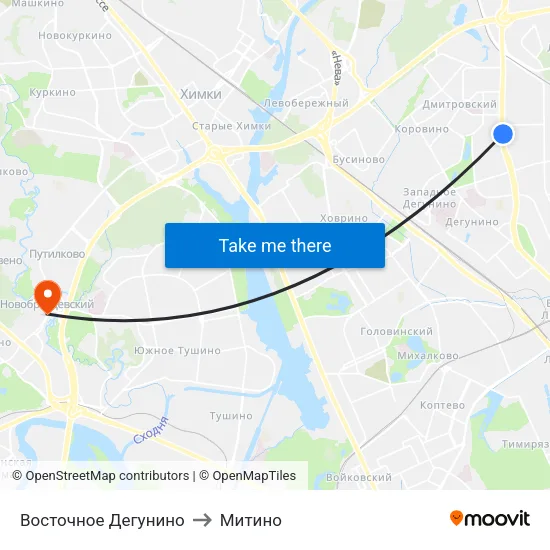 Восточное Дегунино to Митино map