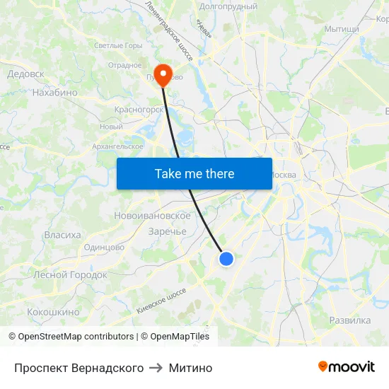 Проспект Вернадского to Митино map
