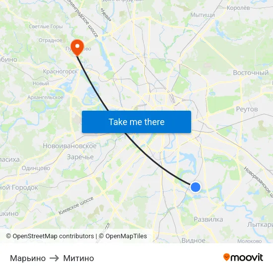 Марьино to Митино map