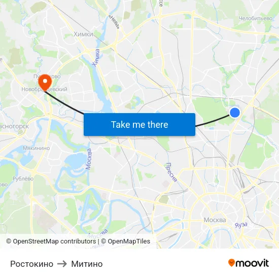 Ростокино to Митино map