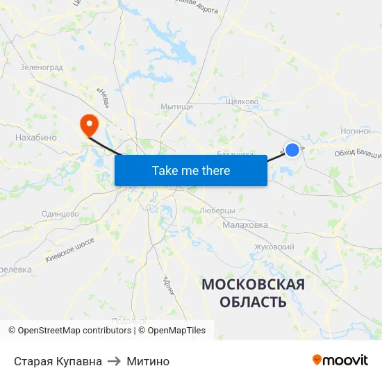 Старая Купавна to Митино map