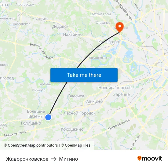 Жаворонковское to Митино map