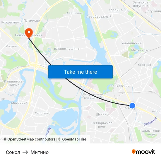 Сокол to Митино map