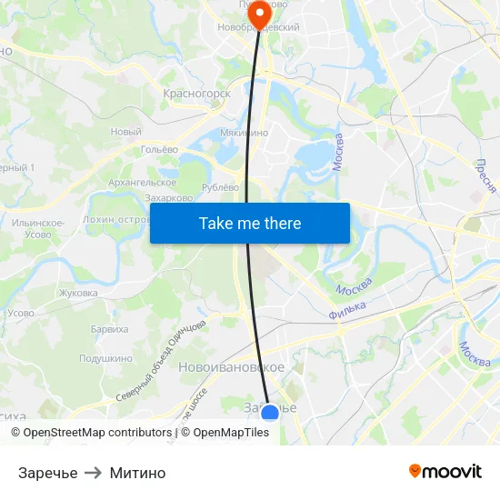 Заречье to Митино map