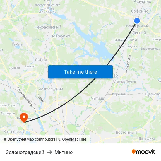 Зеленоградский to Митино map