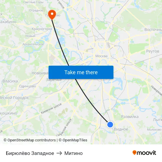 Бирюлёво Западное to Митино map