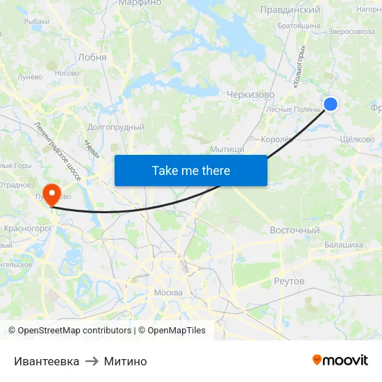 Ивантеевка to Митино map
