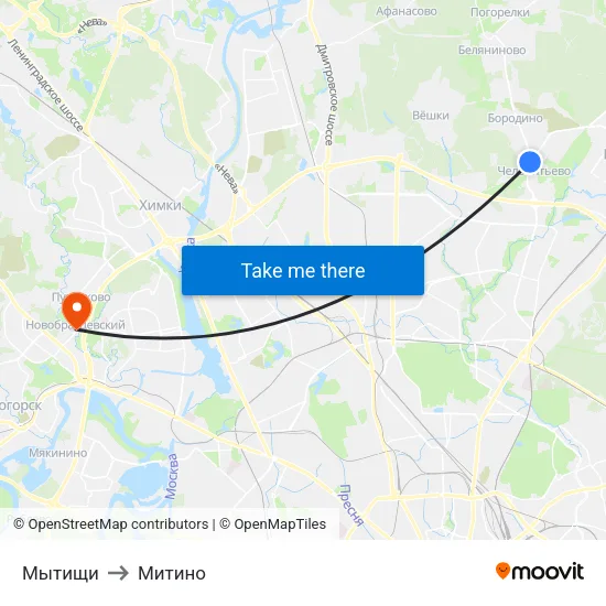 Мытищи to Митино map