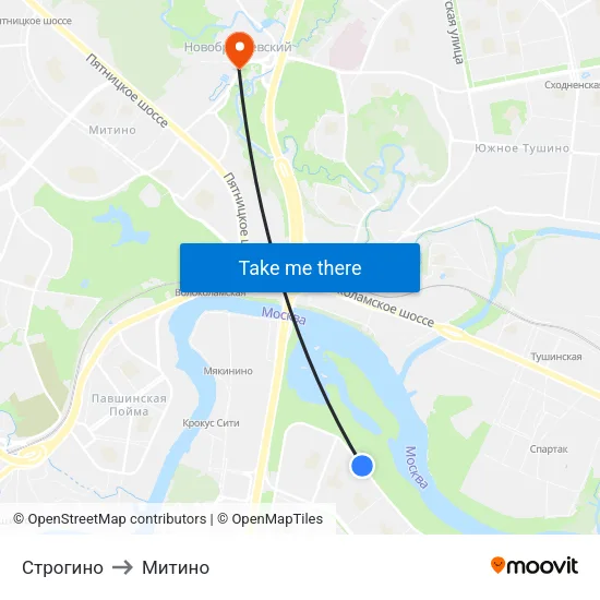 Строгино to Митино map