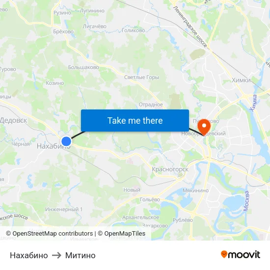 Нахабино to Митино map