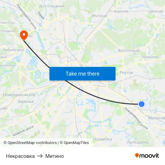 Некрасовка to Митино map