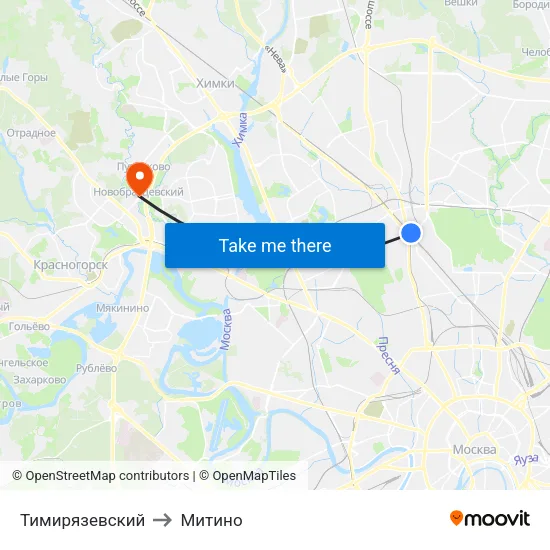 Тимирязевский to Митино map