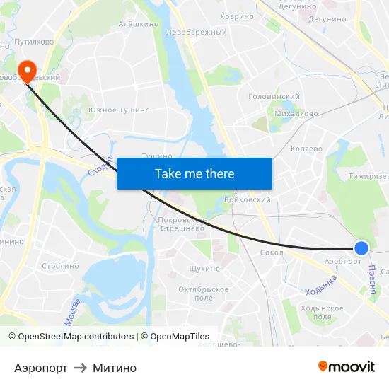 Аэропорт to Митино map