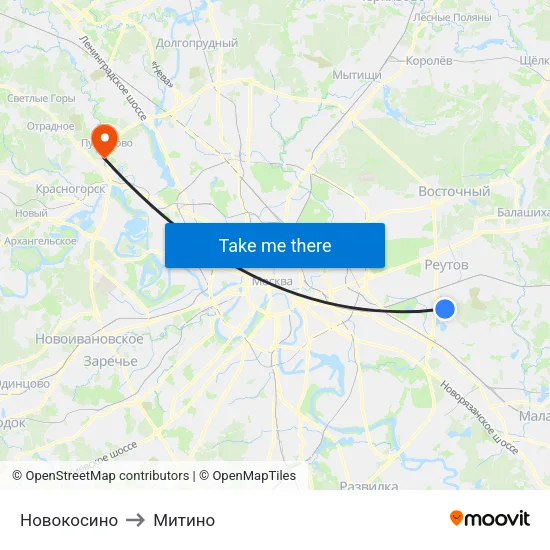 Новокосино to Митино map