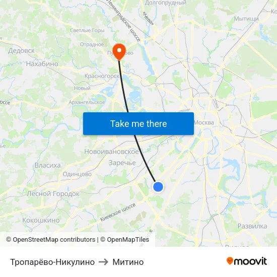 Тропарёво-Никулино to Митино map