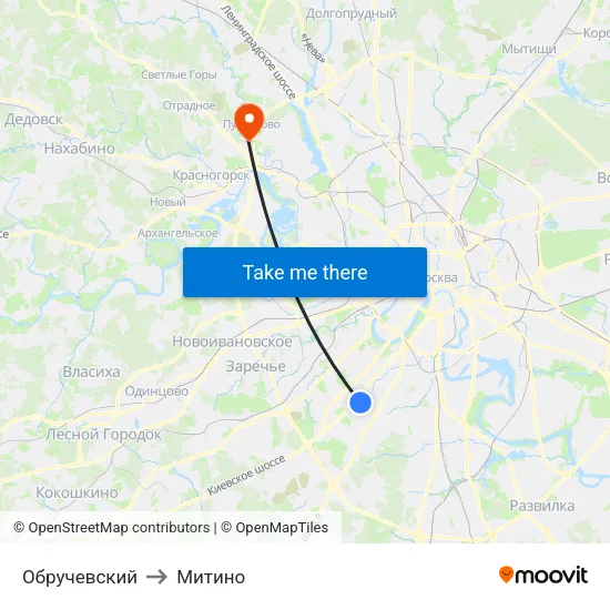 Обручевский to Митино map