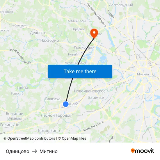 Одинцово to Митино map