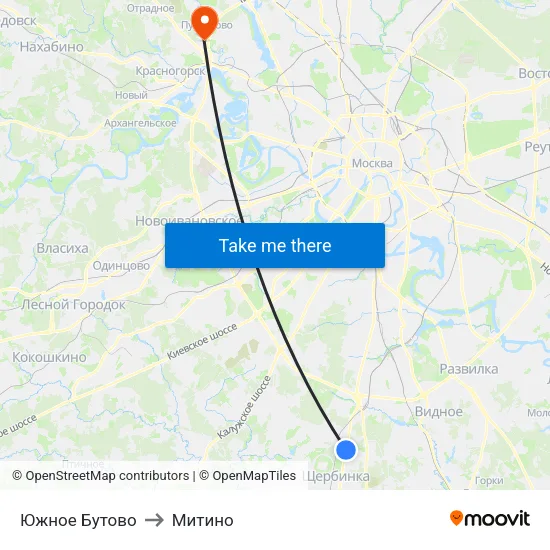 Южное Бутово to Митино map