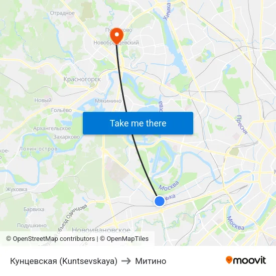 Кунцевская (Kuntsevskaya) to Митино map
