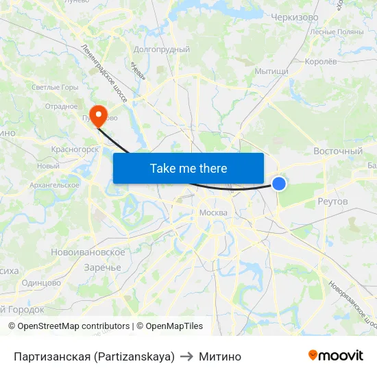 Партизанская (Partizanskaya) to Митино map