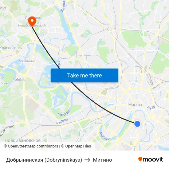 Добрынинская (Dobryninskaya) to Митино map