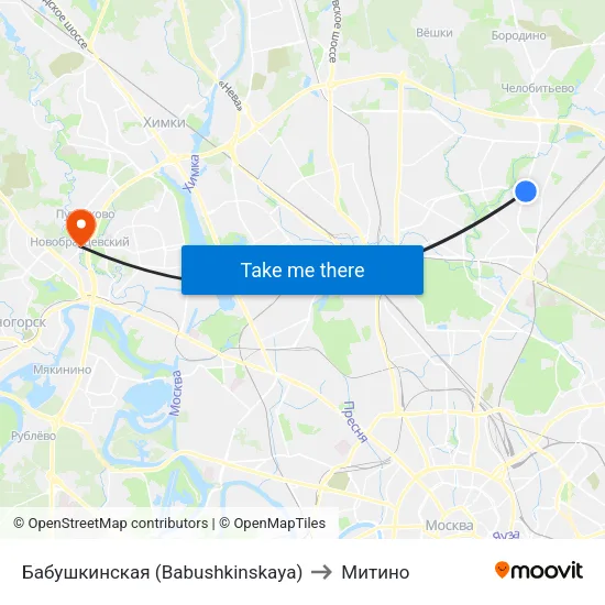 Бабушкинская (Babushkinskaya) to Митино map
